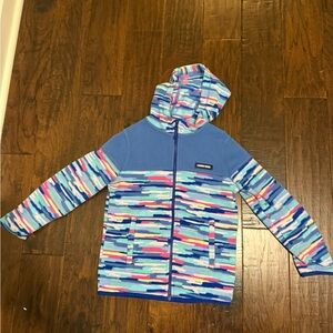 Lands' End Blue and Pink Patterned Fleece Jacket